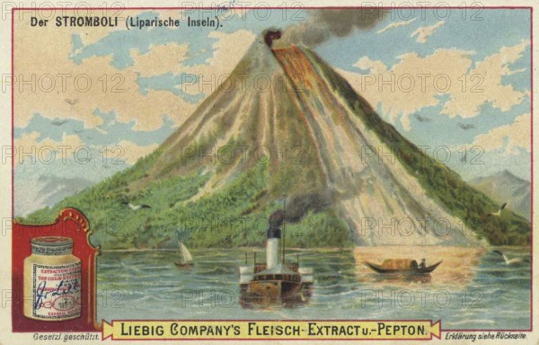 Picture series volcanic landscapes, the Stromboli on the Lipari Islands in Italy, Liebig picture,