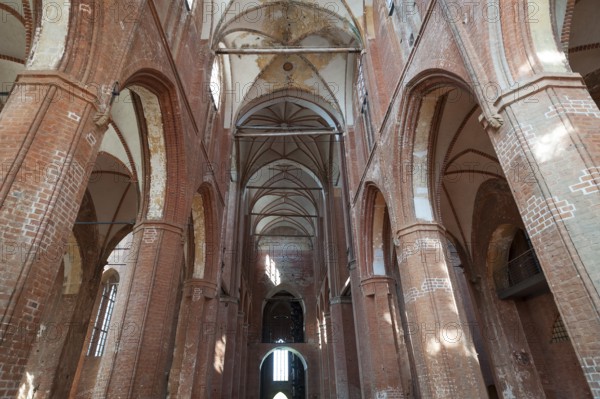 Interior with vault of St Georgen, Gothic brick building of the 14th century, under reconstruction,