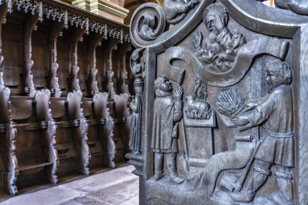 Wood carving on the choir of the monastery church, Maulbronn Monastery, Maulbronn,