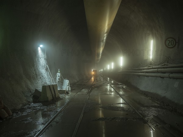 Ventilation hoses and rails in construction lot H53, Brenner Base Tunnel, Tyrol, Austria, Europe