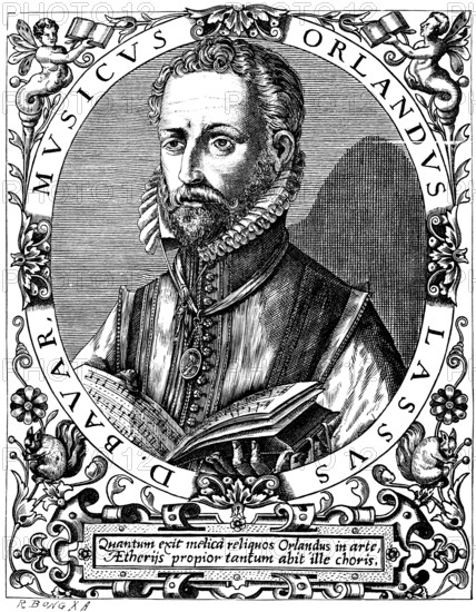 Composer Orleandus Lassus or Roland Lattre (1520-1594), stays in Italy, Kapellmeister to Duke Adolf