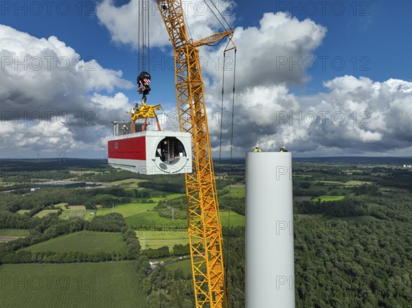 Dorsten, North Rhine-Westphalia, Germany, construction of a wind turbine, the first wind turbine of