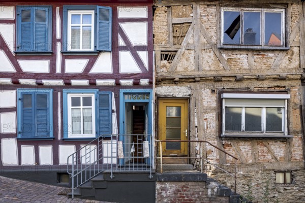 Old half-timbered house, semi-detached house, restored renovated and dilapidated, idyll, historic