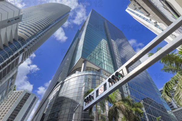 Miami downtown financial skyline and business shopping center near Biscayne bay and South beach .