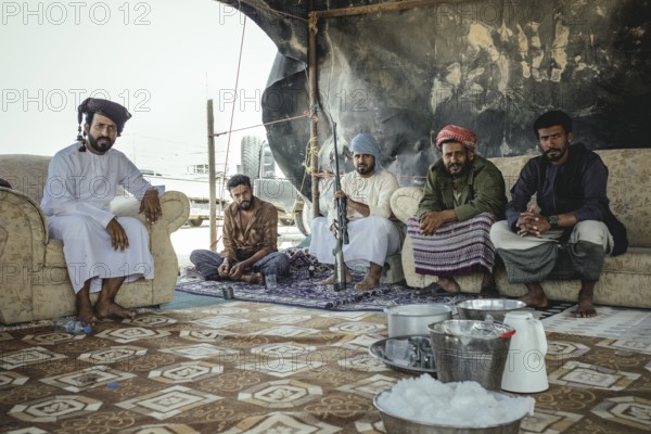 Camel traders' tent at the camel souk in Salalah, Dhofar, Oman, Asia