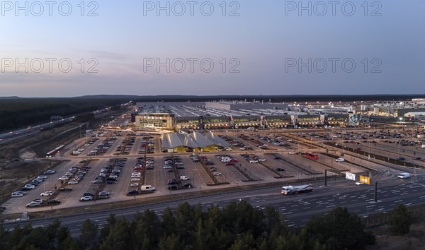 The Tesla Gigafactory at the blue hour, Grünheide, 07.03.2025, Grünheide, Brandenburg, Germany,