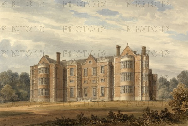 South East View of Burton Agnes, Yorkshire, England, digitally restored reproduction of a