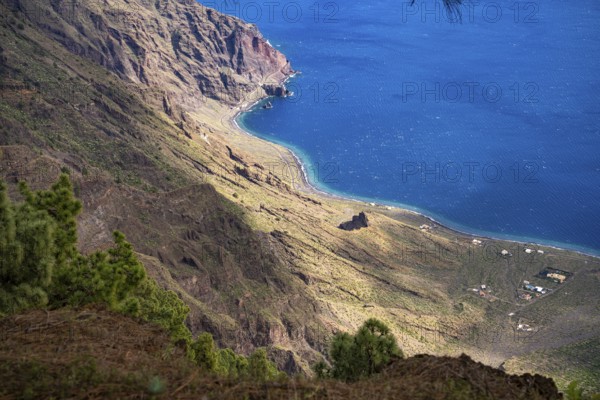 View from the Mirador de Las Playas to the east coast near Las Playas, El Hierro, Canary Islands,