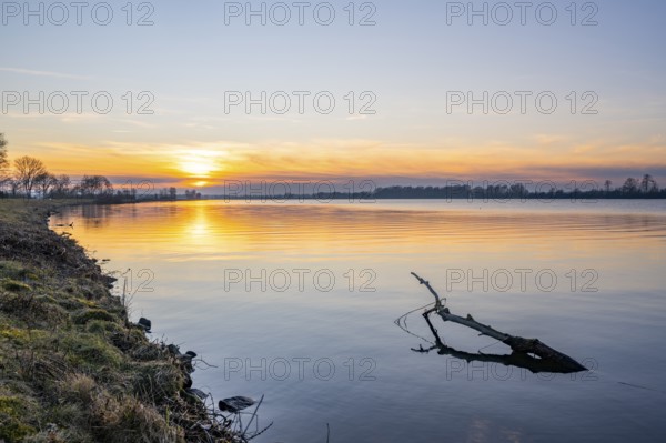 Ladscape of a sunset at the Danube river shore, Wörth an der Donau, Regensburg, Upper Palatinate,