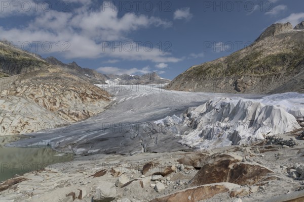 Rhone Glacier, Obergoms VS, Wallis, Switzerland. Under the white blankets is the ice grotto