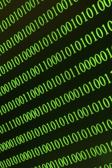 Green horizontal binary rows, symbolising digital technology