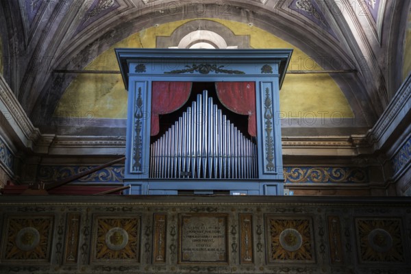 Organ of the parish church of Sant'Anna, 1747-1753, interior view, mountain village of Rasa,