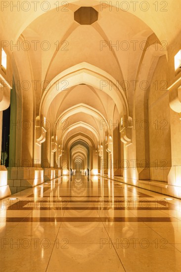 Illuminated arcades at the Sultan's Palace, Muscat, Arabian Peninsula, Sultanate of Oman
