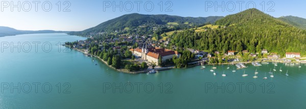 Bräustüberl and Schlosswirtschaft at Tegernsee, aerial view, Tegernsee, Bavaria, Germany, Europe