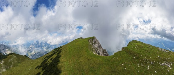 Drone image, view from the Gamsfeld into the Osterhorn group, Russbach, Salzkammergut, Salzburg