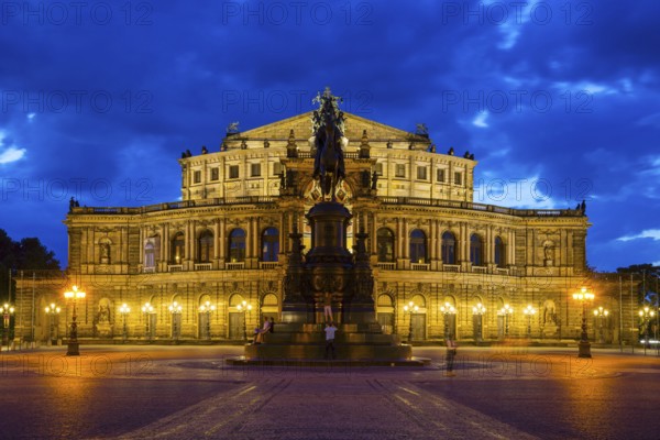 Theatre Square with Semper Opera House and King John Monument, Dresden, Free State of Saxony,