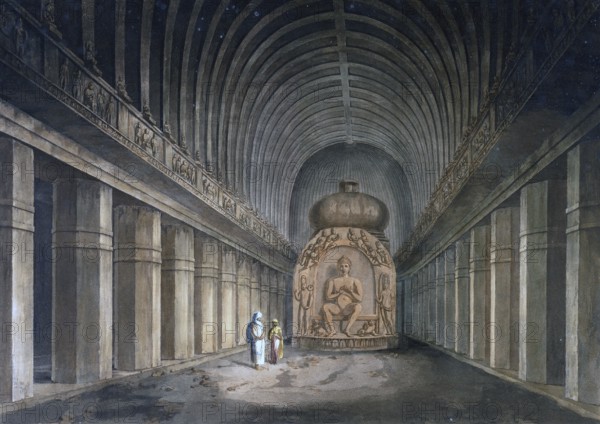 Stupa, Buddha statue, Cave No. 10, Viswakarma Temple, Ellora Caves, UNESCO World Heritage Site,