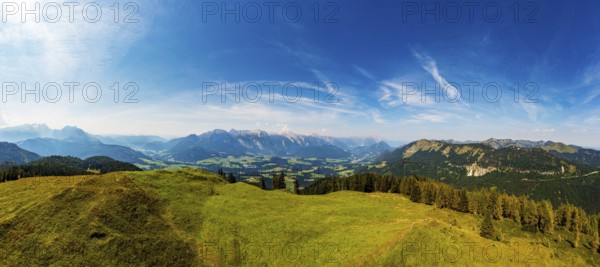 Drone shot, At the summit of the Taborberg with a view of the Lammertal and Tennengebirge