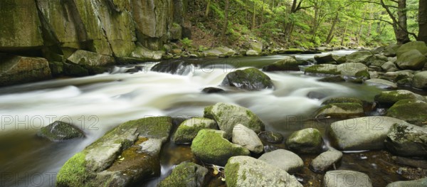 The River Bode with rapids and boulders in the Bode Valley between Thale and Treseburg, Harz