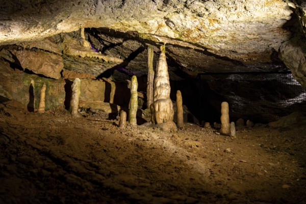 Stalagmites in a cave, Pottenstein Devil's Cave, Franconian Switzerland, Franconia, Bavaria,