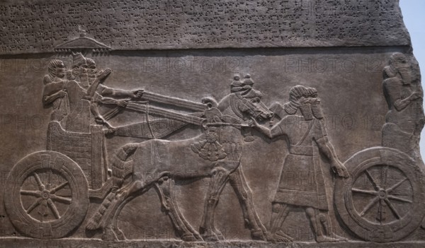 Chariot, wheel, Assyrian relief from Nimrud, today Iraq, British Museum, London, London region,