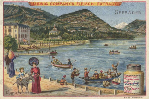 Picture series famous seaside resorts, Lugano in Switzerland, Liebig picture, digitally restored