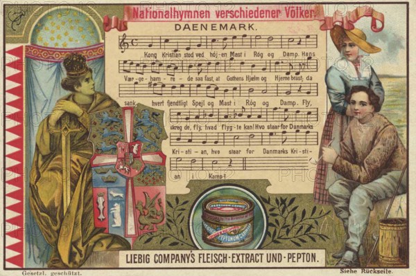 Picture series National anthems of different nations, Denmark, Liebig picture, digitally restored