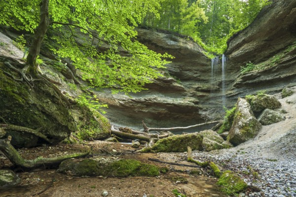 Waterfall in the Pähler Gorge, Pähl, Pfaffenwinkel, Upper Bavaria, Bavaria, Germany, Europe
