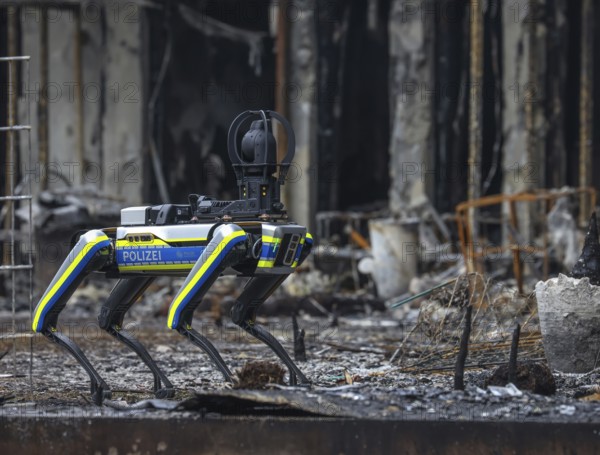 Essen, North Rhine-Westphalia, Germany, major fire in Essen's Weststadt district. The ruins of the
