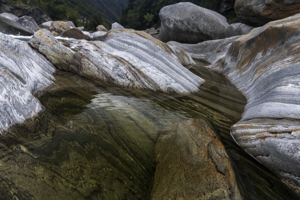 Rocks, rock structures, Verzasca River, near Lavertezzo, Verzasca Valley, Valle Verzasca, Canton