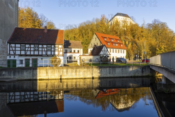 Sachsenburg concentration camp memorial on the Zschopau, Sachsenburg, Sachsenburg, Saxony, Germany,