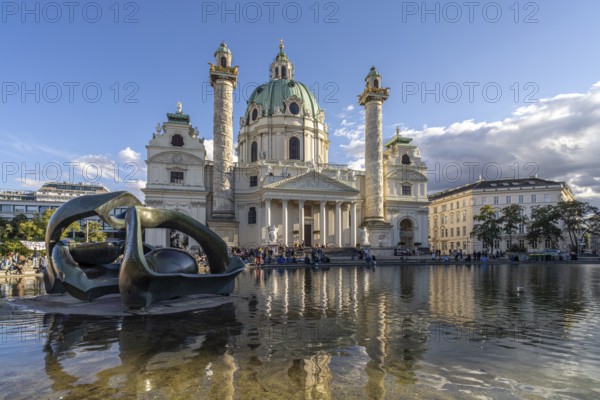 Sculpture by Henry Moore Hill Arches and the Karlskirche in Vienna, Austria, Europe