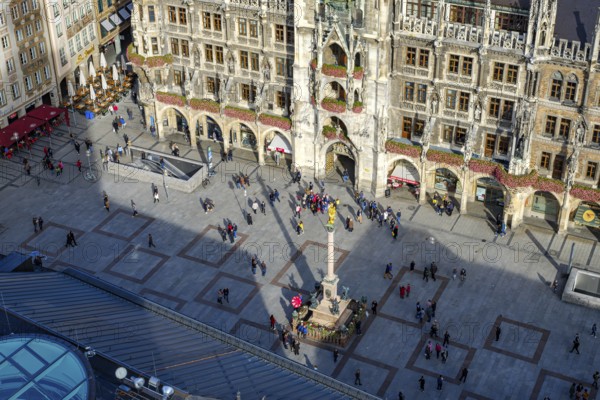 New Town Hall and Marienplatz with Mariensäule, Munich, Bavaria, Germany, for editorial use only,