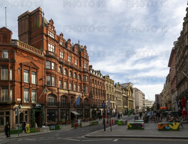 Listed number 1 Castle Street on left built as a bank, city centre of Liverpool, England, UK 1880s