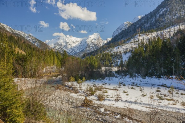 Isar valley nature conservancy area. The wild Isar river flows through its gravel bed