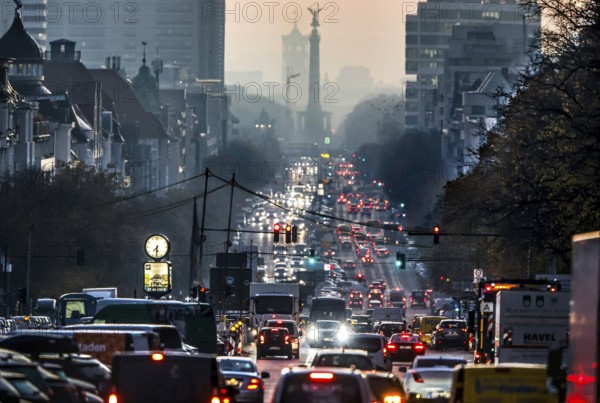 Berlin's landmarks on the busy Kaiserdamm and Bismarckstraße are shrouded in fog during the morning
