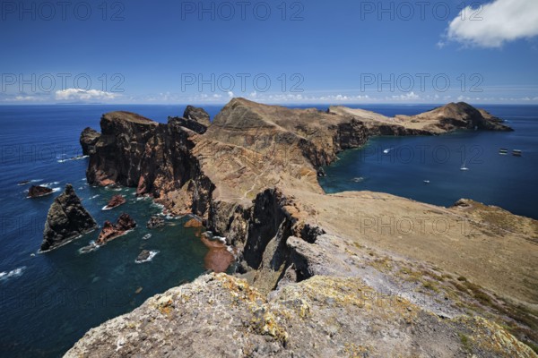 Madeira Island scenic rugged landscape, Ponta do Sao Lourenco cape, Miradouro do Abismo viewpoint.