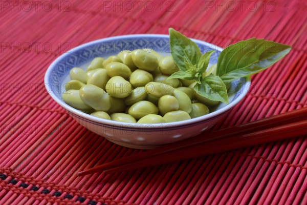 Edamame, unripe soya beans in shell, Glycine max