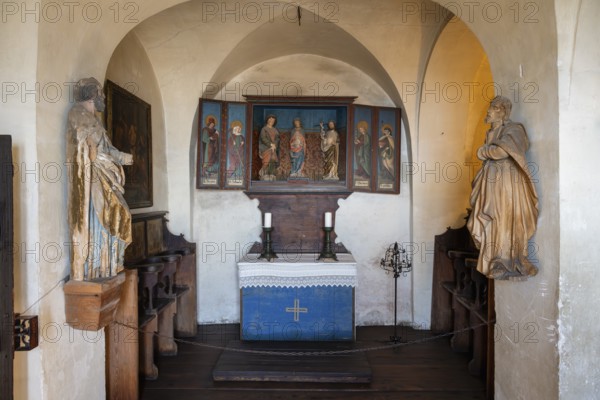 The medieval castle chapel with Gothic winged altar in the historic Meersburg Castle, museum, place