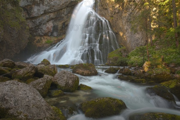 Flowing water of the Schwarzbach creek, Golling Waterfall, Golling an der Salzach