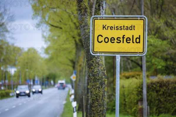 Coesfeld, North Rhine-Westphalia, Germany - Place name sign in times of the corona pandemic,
