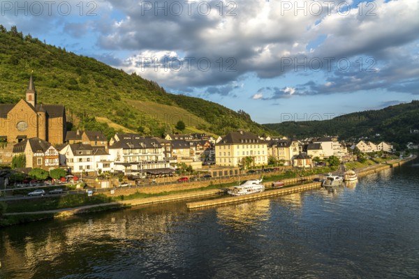 Moselle harbour and St Remaclus church in Cochem, Rhineland-Palatinate, Germany, Europe