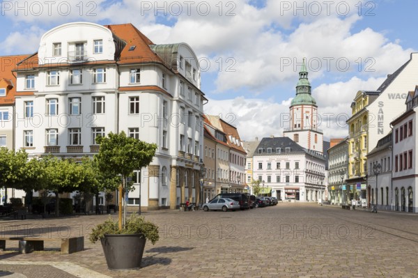Obermarkt with Nicolaikirche and Altes Amtshaus, Döbeln, Saxony, Germany, Europe