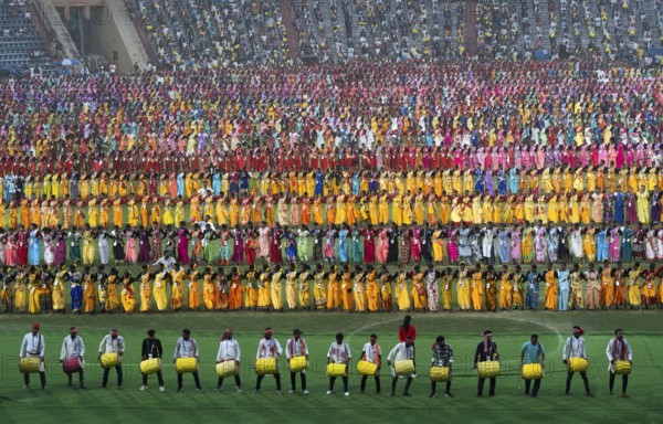 Several thousands of dancers perform traditional Jhumur dance, as they rehearse for the upcoming