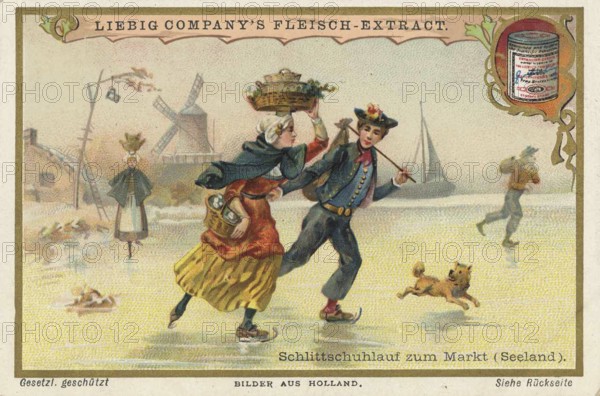 Picture series Pictures from Holland, Skating to the market in Zeeland, Liebig picture, digitally