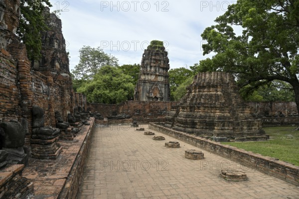 Temple ruins at Wat Mahathat, Temple of the Great and Holy Relic, Ayutthaya, Ayutthaya Province,