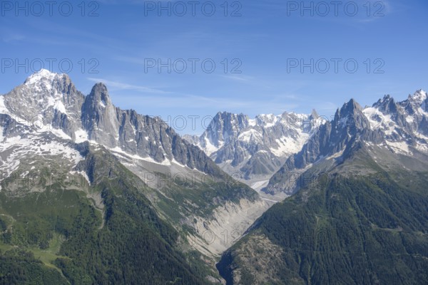 Mountain landscape with mountain peak Grandes Jorasses and glacier Mer de Glace, Mont Blanc massif,
