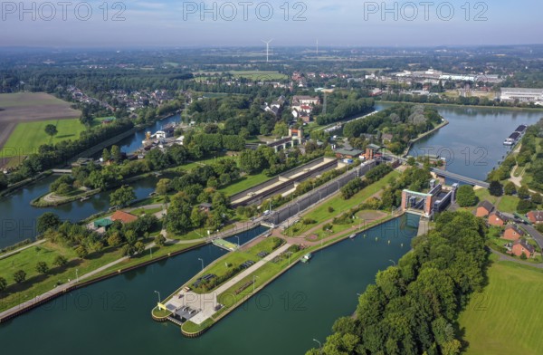 Waltrop, North Rhine-Westphalia, Germany - Waltrop boat lift and lock park. The four descending