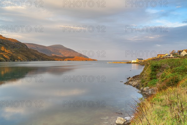 Tabor Siar inlet with surrounding mountains in the morning light, Isle of Lewis, North Atlantic,
