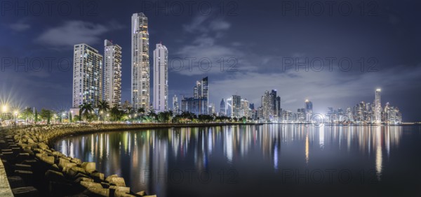 Panama City skyline at night, Pacific Lookout, Panama City, Panama, Central America